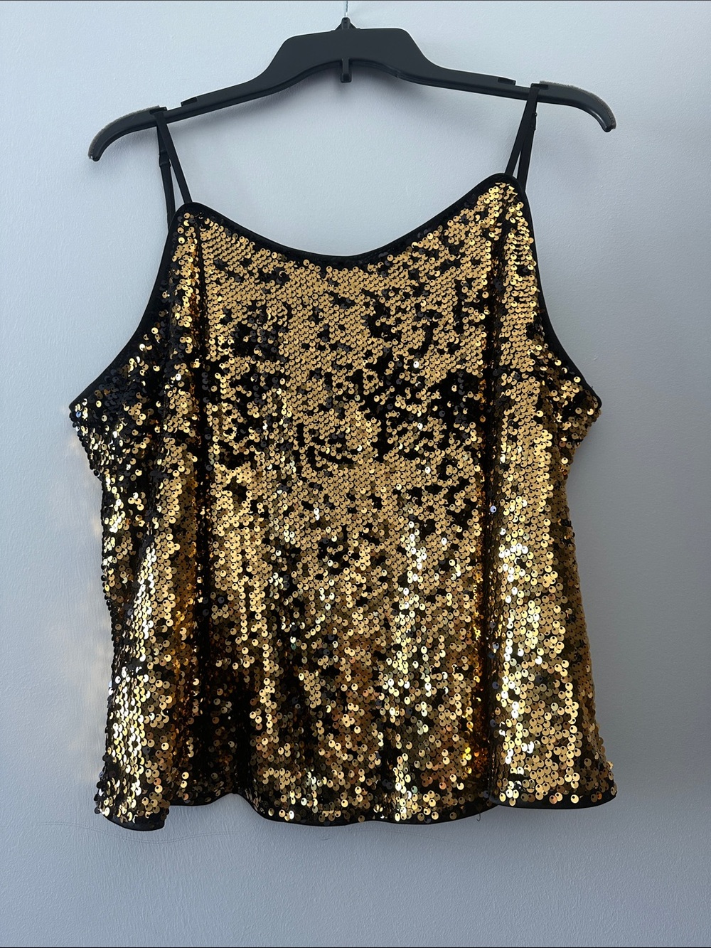 Gold Sequin Spaghetti-Strap Camisole Top with black polyester shell